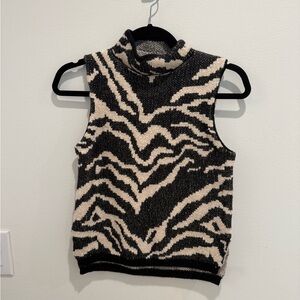 ANTHROPOLOGIE Zebre Print Sleeveless Turtleneck Sweater